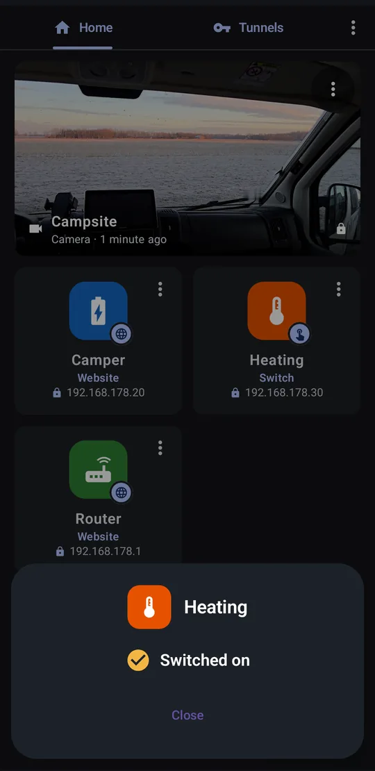 Switch tile reports: Heating switched on